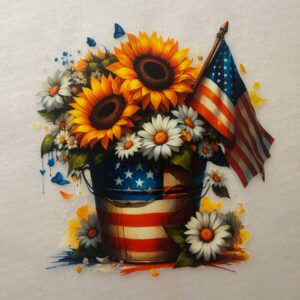 Patriotic Flower Pail & Flag